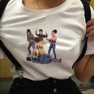 “me beating me” white t shirt